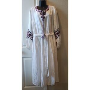NTW Lane Bryant Size 18 WHITE COTTON GAUZE BOHEMIAN DRESS PURPLE EMBROIDERY